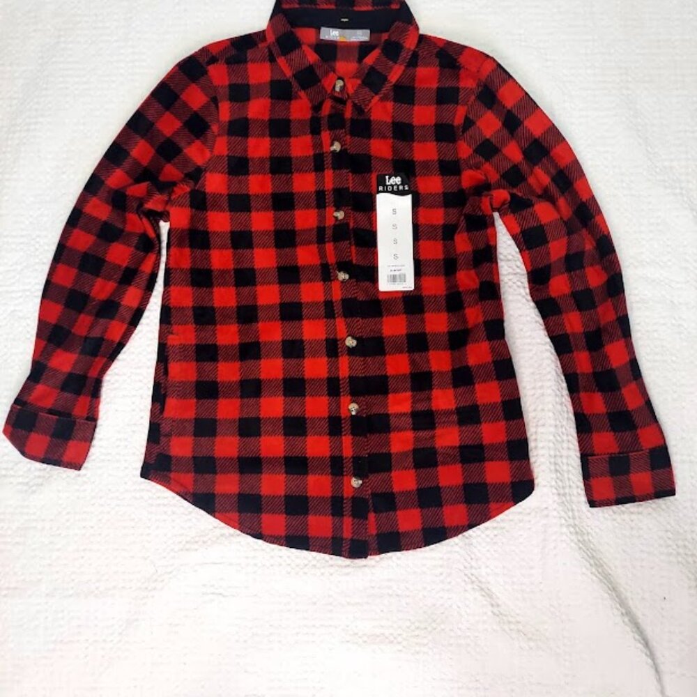 Lee Riders Women's Polar Fleece Top Small Red/Black‎ Plaid With Pockets New - Picture 5 of 14
